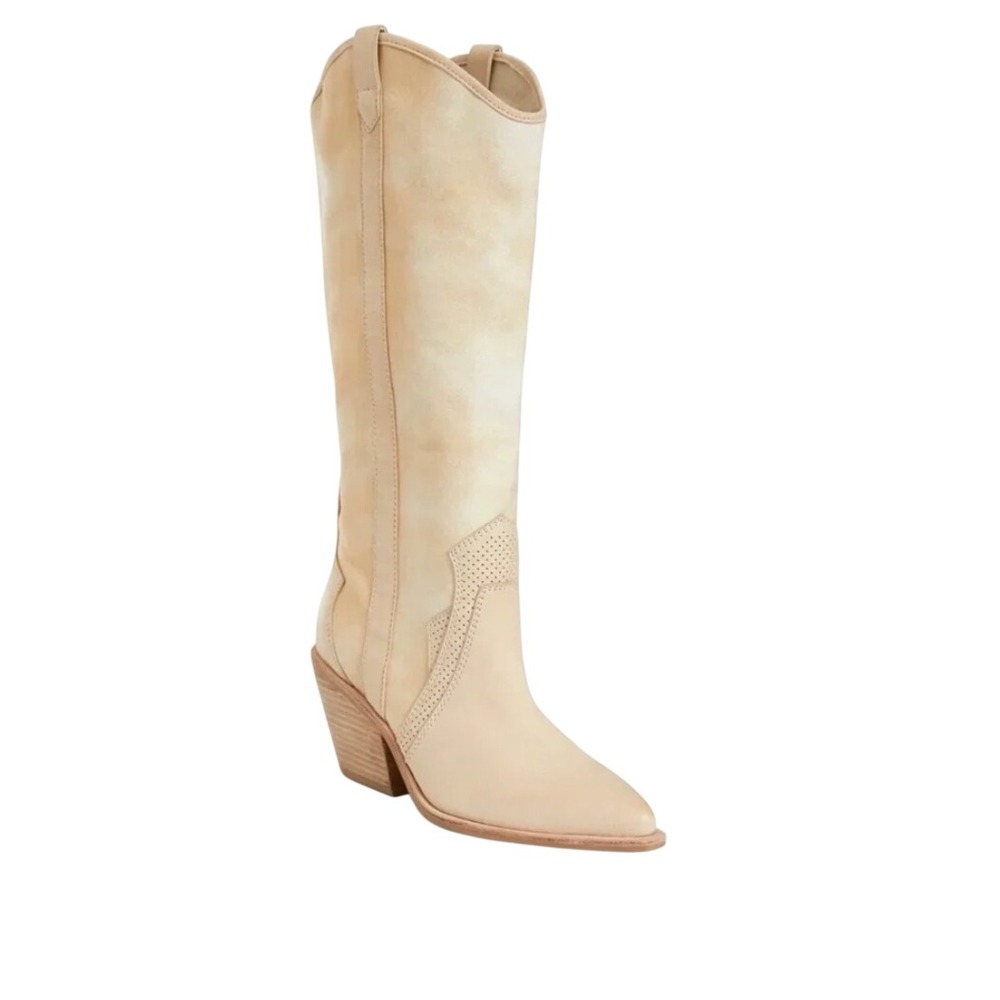 Dolce Vita Navene Vanilla Boots Cream Leather Canvas Western Cowboy Pointed 9
